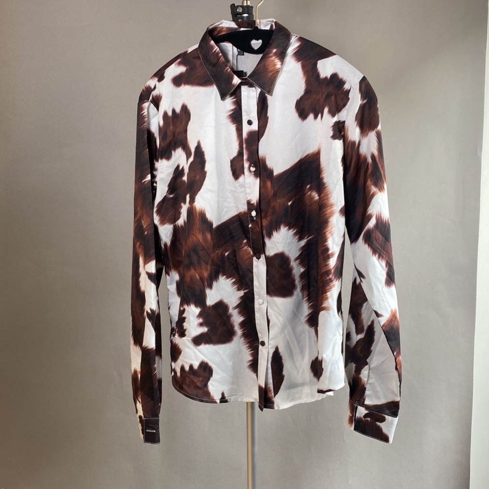 Nasty Gal Cow Print Button Up Top Small